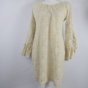 Boston Proper Flare Sleeve cream Crochet Dress size small